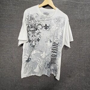 MMA Elite Mens XL White Graphic T-Shirt Fleur De Lis Eagle Gothic All Over Print